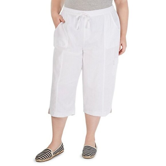 Karen Scott Size Petite XL Emilia Cotton White High-Rise Long Shorts NWOT - Picture 2 of 7